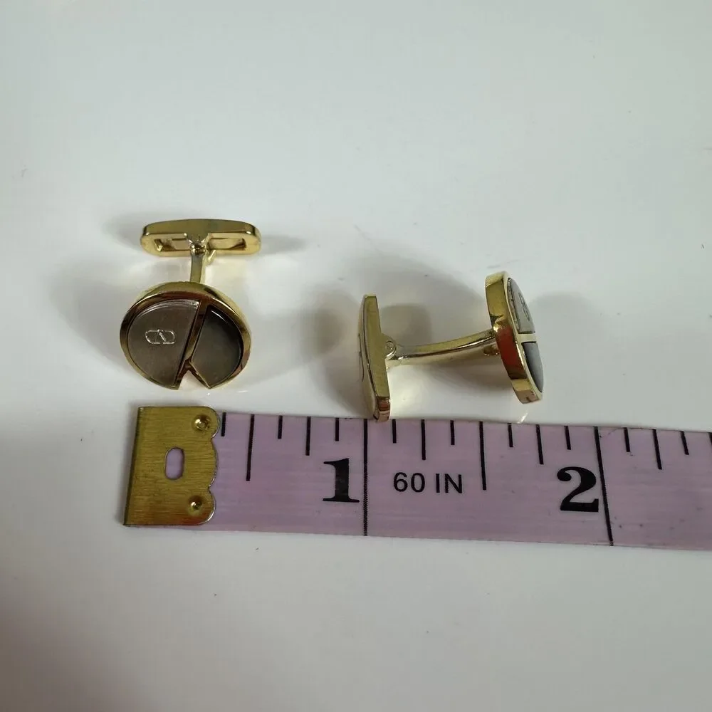 Valentino Garavani Cufflinks Tie Bar Set Mens Gold Mother Of Pearl Shell Logo